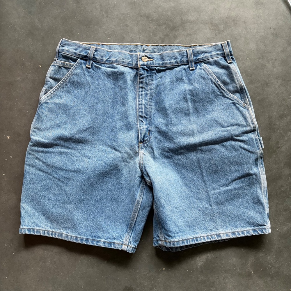 Carhartt Mens Denim Carpenter Shorts Blue Loose Fit Workwear Size 36 - Picture 2 of 5